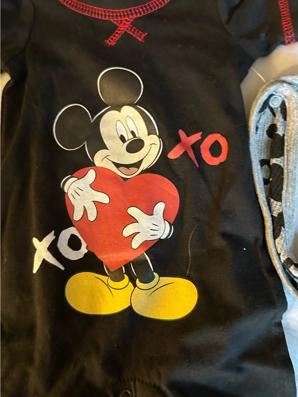 Disney Black Mickey Mouse Heart Romper with Red & Yellow Accents